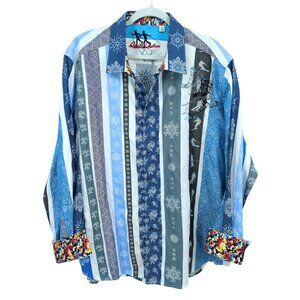Robert Graham 3XL Ski Snow Stripe Blue Embroidered Long Sleeve Button Up Shirt